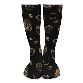 Sea Shells Socks Gold and Black Kawaii Stockings Girls Soft Climbing Socks Autumn Design Anti Skid Socks