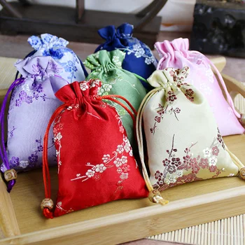 Silk бижута чанта шнур сатен бродирани ретро огърлица гривна мъниста чанти опаковка торбичка Коледа/сватба подарък джоб