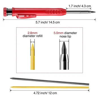 Solid дърводелец молив комплект с вграден острилка дълбока дупка механичен молив 14.5cm писалка дължина и 2.8mm диаметър дърворезба инструмент
