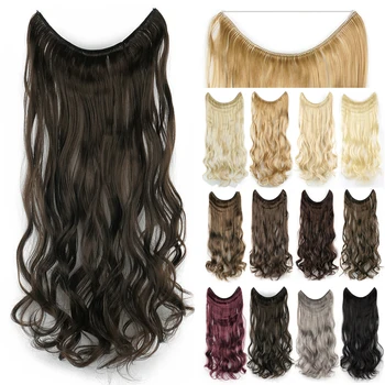 Soowee Дълги кафяви синтетични коси Fish Line Fusion Невидими вълнообразни разширения за коса Cabello Perruque Femme