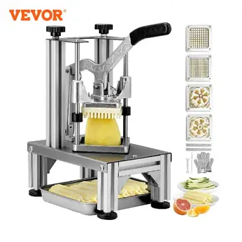 VEVOR Commercial French Fry Cutter with 4 Replacement Blades Easy Dicer Chopper for French Fries with Tray and Handle