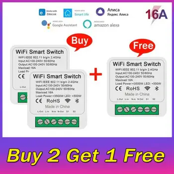 eWeLink Wifi 16A MINI Smart Switch Supporte 2-way Control Timer Switch Mart Home Automation Съвместим с Alexa Google Home