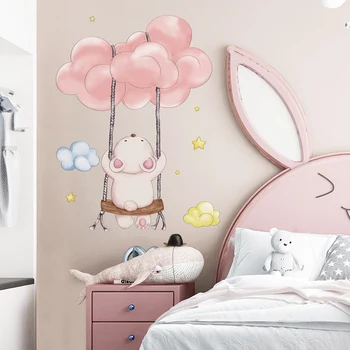 [shijuekongjian] Мечка люлка стена стикери DIY карикатура облаци стена ваденки за детски стаи бебе спалня детска стая