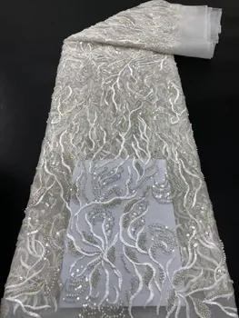 Бродерия с 3D звездни перли мъниста последователност луксозно мъниста дантела плат сватба булчинска рокля рокля дантела 2023 НОВО