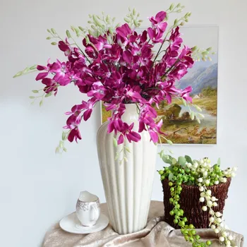 Бял клон на орхидея, Cymbidium изкуствено цвете, паун сватба фон, аксесоари за флорални аранжировки, домашна маса, 11Pcs