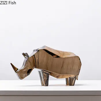 Геометрични носорог смола статуя бюро декорация произведения на изкуството носорог скулптура стая естетически декор животински орнаменти модерен декор
