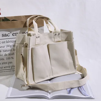 Дамска пазарска чанта Casual Canvas Пазаруване с голям капацитет Женски Crossbody Училищни чанти Твърди чанти за купувачи на рамо за жени чанта