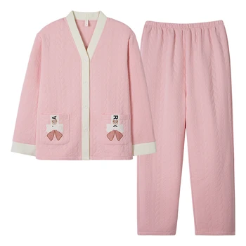 Дамска пижама есен и зима трислойна тънка памучна жилетка кимоно стил сладък стил дамски зимен пижамен комплект