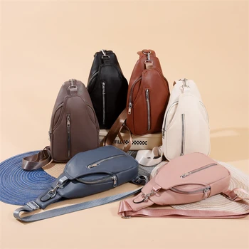 Дамски гърдите чанта прост плътен цвят мек PU кожа Crossbody чанта нова тенденция случайни рамо чанта множество джобове пакет дизайнер