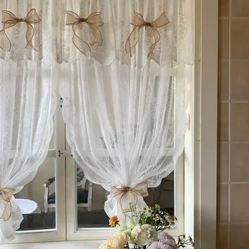 Дантела Bowknot вълнообразен ръб прозорец завеси луксозен бяла завеса главата завеса декоративна всекидневна хотел атмосфера къси завеси