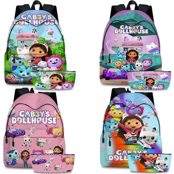 Детска раница за кукли на Габи 2бр / комплект момичета Kawaii Bookbag Детски анимационен пакет Gabby Cat Schoolbag Back To School Gift