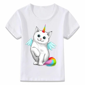 Детска тениска Еднорог Тениска за котки и мопс Детски летни дрехи Момчета и момичета Топ за малки деца Тройници омагьосани8271