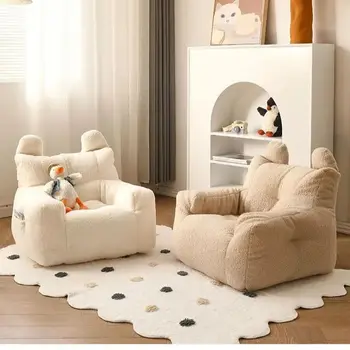 Детски диван за четене на бебета Мързелив диван Памучен и ленен агнешки вълнен плат Сладък малък диван стол подвижен и миещ се