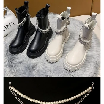 Дизайнерски ботуши Аксесоари за вериги Луксозни перлени вериги Талисмани за обувки Елегантни реколта метални вериги за обувки Коледен подарък