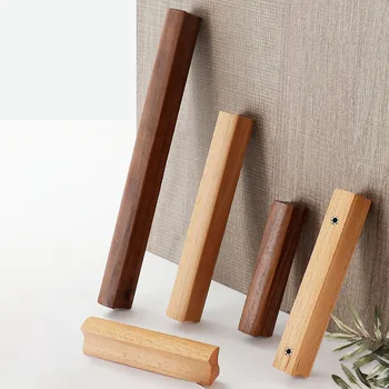 Дървена дълга мебелна дръжка Орехов кухненски гардероб дърпа дървени дръжки за шкафове и чекмеджета Модерни копчета за гардероб