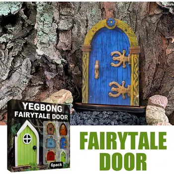 Дърво миниатюрни фея прозорец врата елф дома творчески дърво врата дома детски играчки градина декорация миниатюри