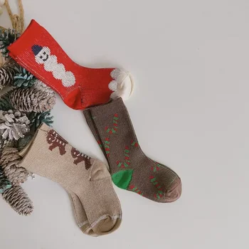 Есен/Зима Нова Коледа стил детски чорапи реколта тъмно джинджифил бонбони сняг хипстър деца дишаща памук чорапи