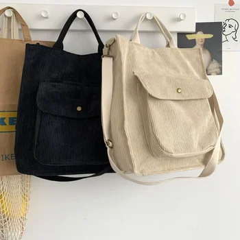 Есен кадифе рамо чанта жени реколта пазарски чанти цип момичета студент bookbag чанти случайни мъкна с външен джоб