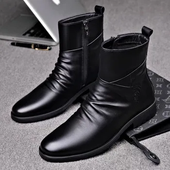 Есенни мъжки ботуши от телешка кожа 2023 Тест против хлъзгане Цип Топли мъжки обувки Младежка мода Класически памучни обувки за мъже Zapatos Hombre