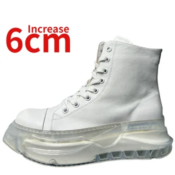 Естествена кожа модерен кристал платформа подметка 6 см увеличен дизайн високи топ обувки за мъже есен/зима асансьор бели обувки мъжки