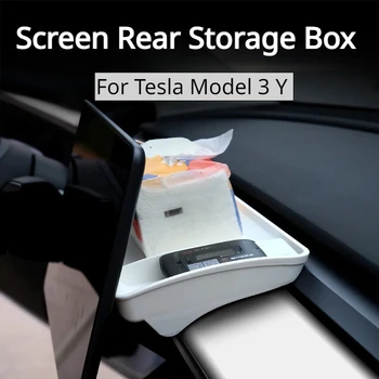 За Tesla Модел 3 Y Екран на таблото за управление Задна кутия за съхранение Тава Тъканна кутия Невидима ETC поддръжка организатор кола интериор