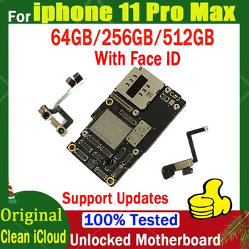 За iPhone 11 PRO MAX дънна платка с / без FACE ID Поддръжка на iOS Update 4G LTE Cellular Replace Mainboard Clean iCloud Logic Board