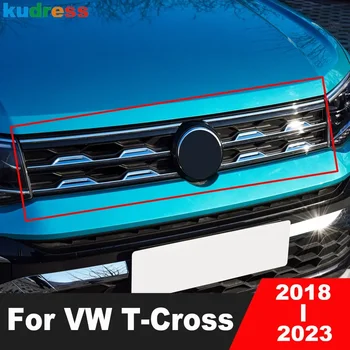 За Фолксваген VW T-cross Tcross 2018 2019 2020 2021 2022 2023 Неръждаема кола отпред център решетка решетки капак тапицерия формоване лента