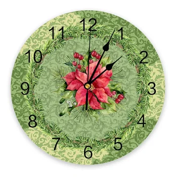 Зимна Коледа Реколта зелен коледна звезда кръгла стена часовници настолен цифров часовник без тиктакане творчески детска стая стена часовник