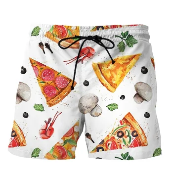 Карикатура 3d отпечатана храна пица къси панталони мъжки горещи продажба мода лято популярни плажни шорти извънгабаритни готини плувни панталони