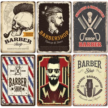 Класически бръснарница плакат реколта прически и бръснене калай знаци метални плаки за бар кръчма стая стена декор