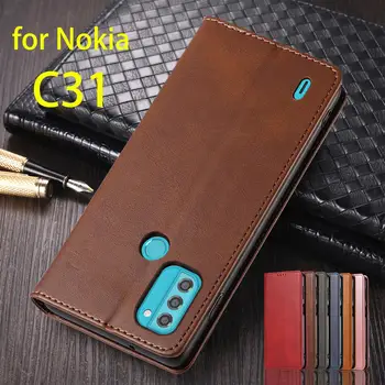 Кожен калъф за Nokia C31 C 31 Държач за карти Кобур Магнитно привличане Капак Портфейл Flip Case за Nokia C31 Capa Fundas Coque