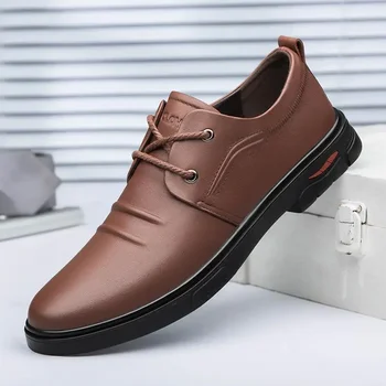 Кожени обувки Мъжки естествена кожа Корейски бизнес официални облекла Заострени пръсти Пролетна тенденция Допълнителна височина, Черно Casual младоженец ср