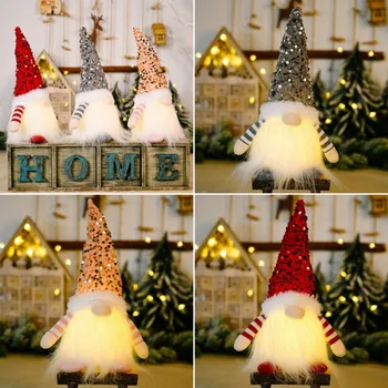 Коледа Gnome елф кукла с Led светлина Коледна украса за дома Коледа Новогодишни подаръци плюшени безлични кукла орнаменти Navidad