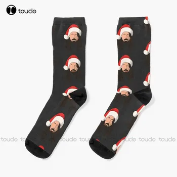 Коледа Grohl Santa Hat Рок-звезди Музикални чорапи Мъжки спортни чорапи Персонализирани персонализирани унисекс чорапи за възрастни Забавни чорапи