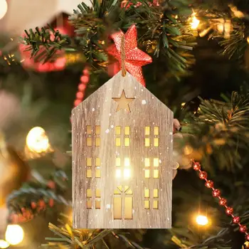 Коледна къща форма Коледа светлина нагоре дърво декор настолна централен елемент виси орнаменти за Коледа Нова година парти доставки