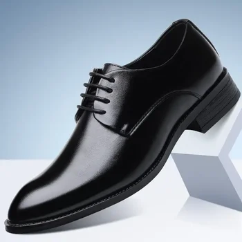 Костюм обувки Мъжки черни бизнес модни обувки Мъжки обувки Ежедневни кожени обувки Мъжки ботуши Martin Британски мъжки сватбени обувки Sho