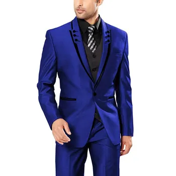 Костюми за мъже сватба 2023 Terno Royal Blue еднореден официален костюм пълен комплект луксозни абитуриентски костюми яке панталони жилетка 3 бр