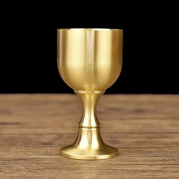Медна чаша за вино, чиста медна чаша с високи крака, малка чаша за вино за декорация на чаша за вода на Буда