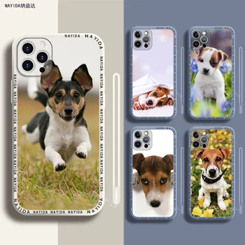 Мек силиконов калъф за телефон за iPhone 14 13 11 12 Mini Pro Max XS XR X Blue Lanyard Cover dog Jack Russell Terrier