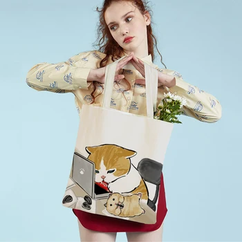 Мода Kawaii смешно котка хамстер жени голяма пазарска чанта животински печат платно сгъваема многократна употреба кърпа дама пазаруване рамо чанта