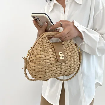 Мода ракита ратан чанта тъкани жени чанти лято пътуване плаж чанта Бали слама рамо Crossbody чанти за жени 2023 съединител