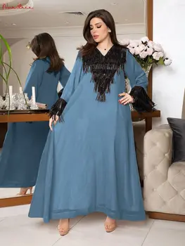 Модни пайети мъниста мюсюлмански рокли мюсюлмански Abayas женски пискюл шиене ислямски мюсюлмански abayas мюсюлмански роби wy1642