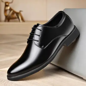 Момчета мъжки обувки попадат бизнес официално облекло Botton ширина мъжки ежедневни кожени обувки черни висок клас британски стил сватба младоженеца