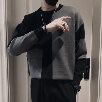 Мъжки дрехи пуловери плетени пуловери за мъже снаждане черно торбеста улица плюс размер sheap мода 2023 памук тенденция Y2k реколта