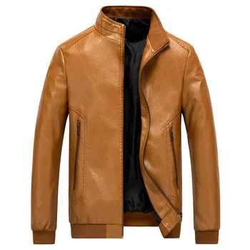 Мъжко голямо кожено яке, младежко кожено яке, корейска версия, случайни, стоящи яки, мотоциклетно палто, есен и зима, N