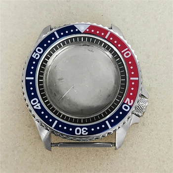 Неръждаема стомана Черно вътрешна сянка Bezel часовник случай за NH34 NH35 NH36 SKX007 1/3 червено синьо корона глава пръстен безел сапфир