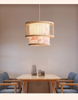 Нов китайски стил бамбук дървен черен или дървен цвят Сливов цвят висулка лампа за хол чайна стая Азия стил проект светлина