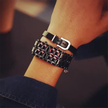 Нова мода мъже жени лава желязо самурай метал LED безлична гривна часовник ръчен часовник пълна стомана пожар цифров часовник капка кораб