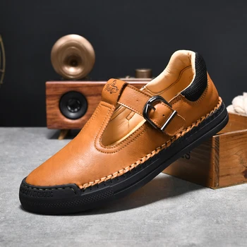 Нови ръчно изработени кожени ежедневни мъжки обувки дизайн маратонки мъже удобни кожени обувки мъже мокасини голям размер мокасини шофиране обувка