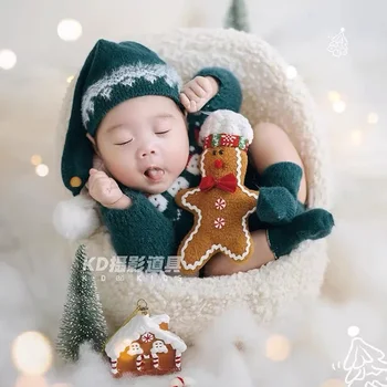 Новородено фотография подпори Коледно дърво облекло Джинджифилов снежен човек аксесоари бебе фотосесия костюми фон декорация